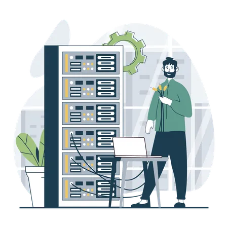 Man working on cloud maintenance  Illustration