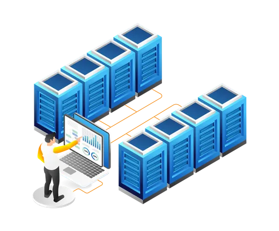 Man working on Multi-server analysis data  Illustration