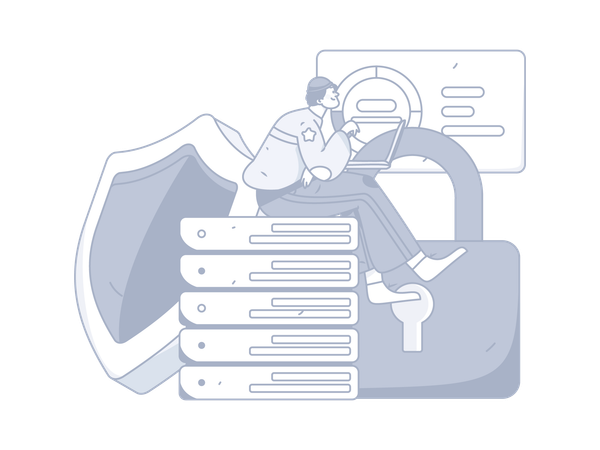 Man working on server security  Illustration