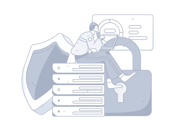 Man working on server security  Illustration