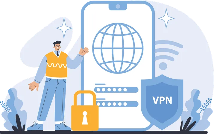 Man working on vpn security  Illustration