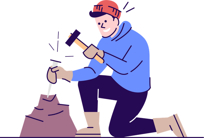 Man working with chisel and hammer  イラスト