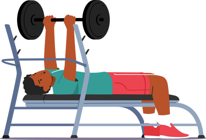 Man Workout with Barbell Lying on Bench  Illustration