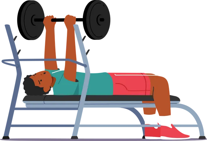 Man Workout with Barbell Lying on Bench  Illustration