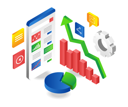 Manage investment data analytics through mobile phone  일러스트레이션