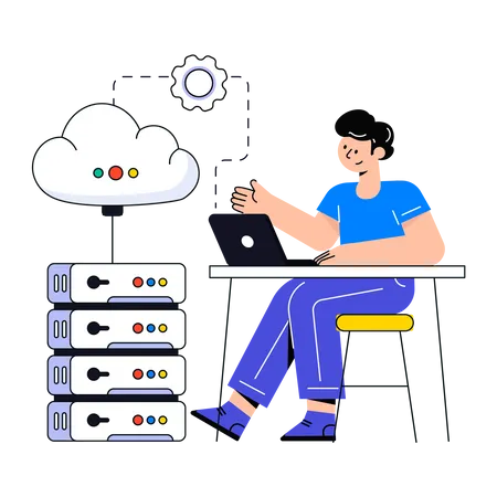 Mann, der Cloud-Server verwaltet  Illustration