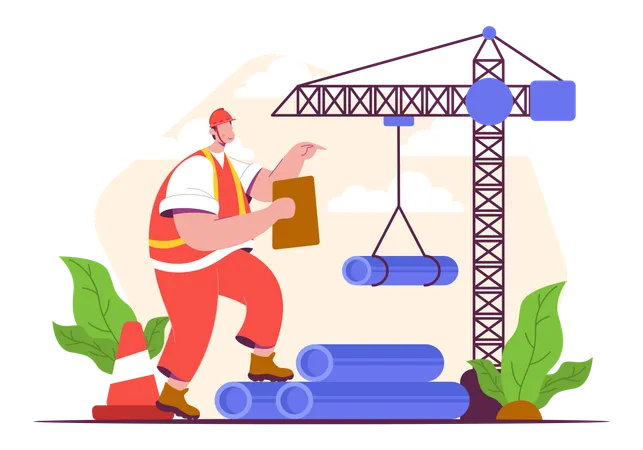 Mão de obra fazendo trabalho no canteiro de obras  Ilustração