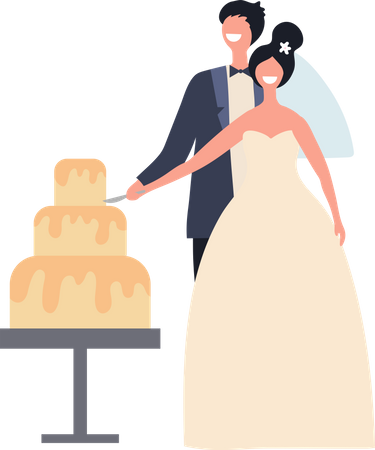 Couple de mariage coupant le gâteau  Illustration