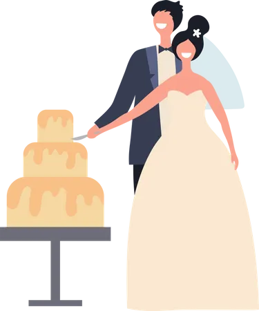 Couple de mariage coupant le gâteau  Illustration