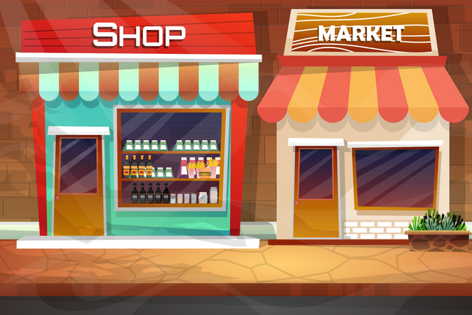 Market shop on street way  Illustration