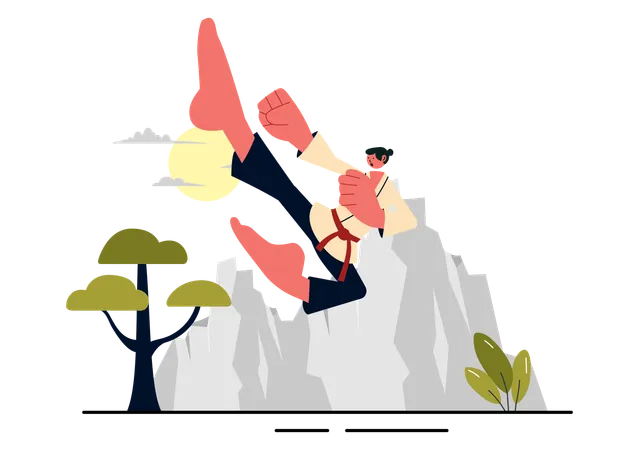 Martial arts athlete doing high kick exercise training  Illustration