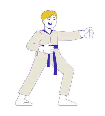 Martial arts kimono boy in fighting stance  Illustration