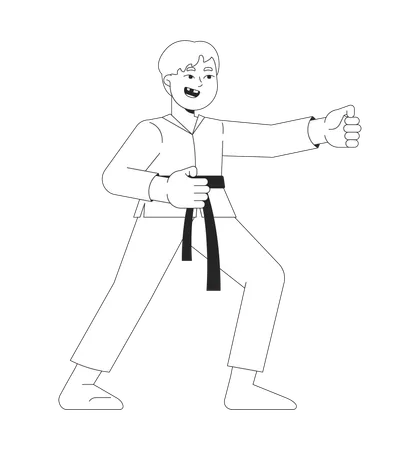 Martial arts kimono boy in fighting stance  Illustration