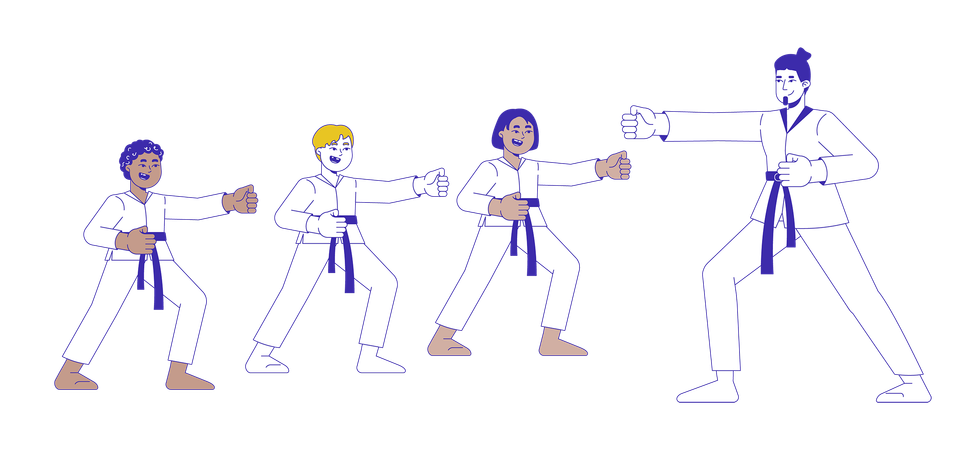 Martial arts sensei training pupils  Illustration