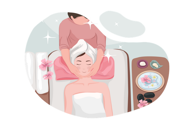 Masseur doing massage on woman body in the spa salon  Illustration