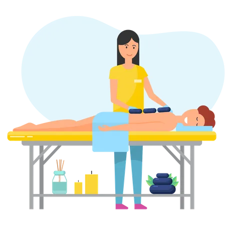 Masseuse doing stone massage on client  Illustration