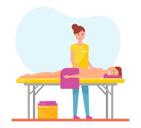 Masseuse working with back of client in spa salon  Illustration