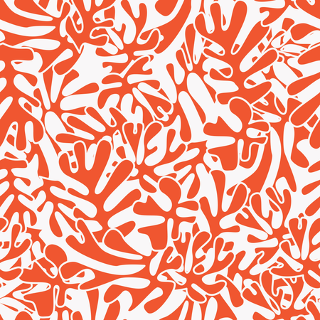 Matisse inspired shapes seamless pattern, orange and white  Illustration