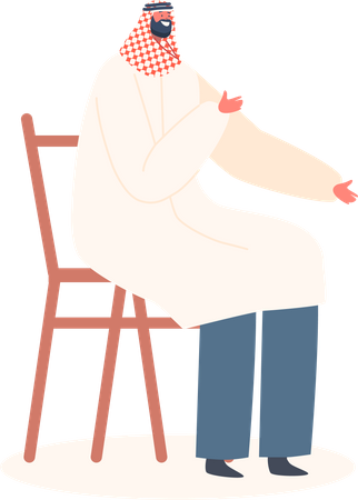 Mature Muslim Man Wearing Traditional Dress Sitting on Chair  Illustration