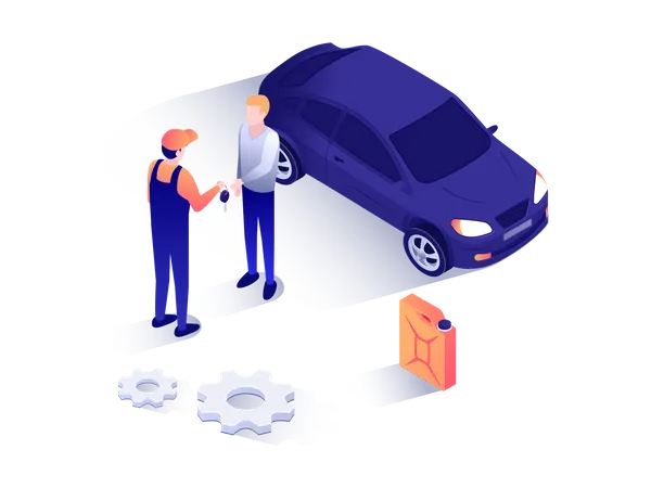 Mechanic giving car key to customer  Illustration