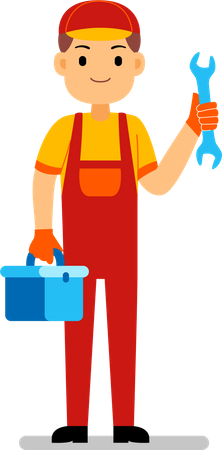 Mechanic holding toolbox and screwdriver  Illustration