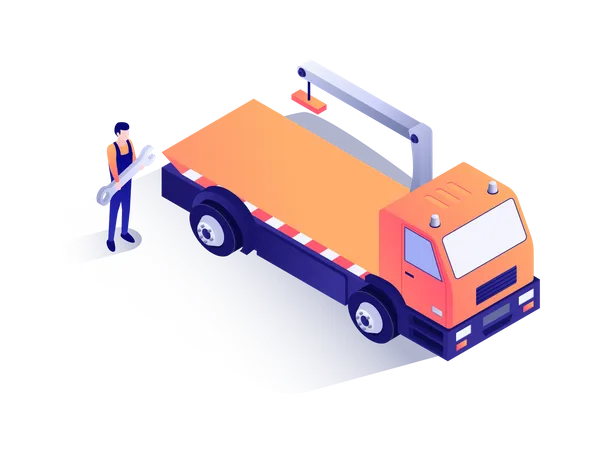 Mechanic standing near towing truck  Illustration