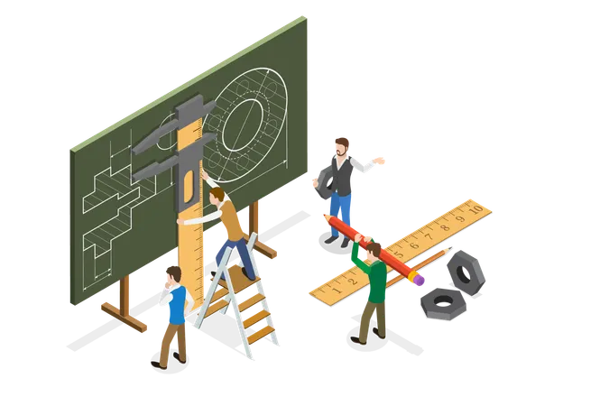 Mechanical Engineers working together  Illustration