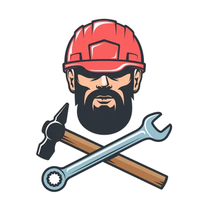 Mechanical worker with hammer and wrench  イラスト