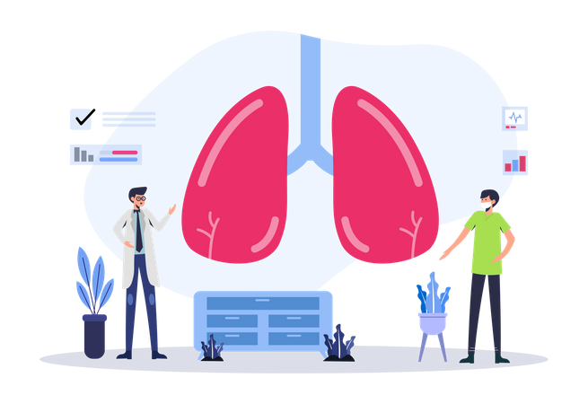 Médecin vérifiant les poumons avec le patient  Illustration