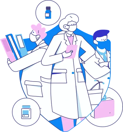 Medical assistance provided by team of doctors  Illustration