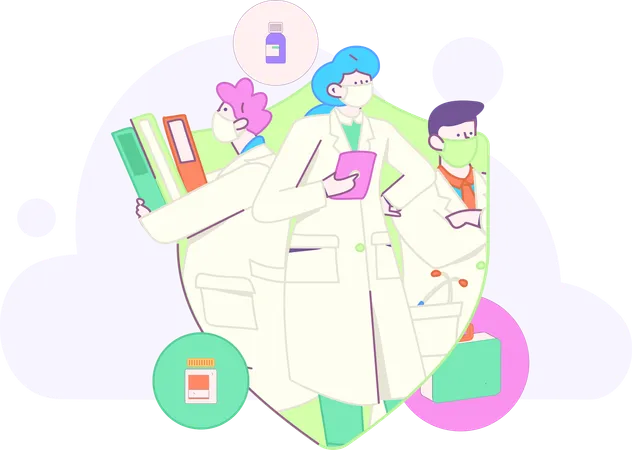 Medical assistance provided by team of doctors  Illustration