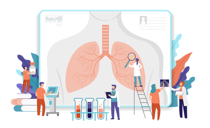 Medical research team doing research on lungs  Illustration