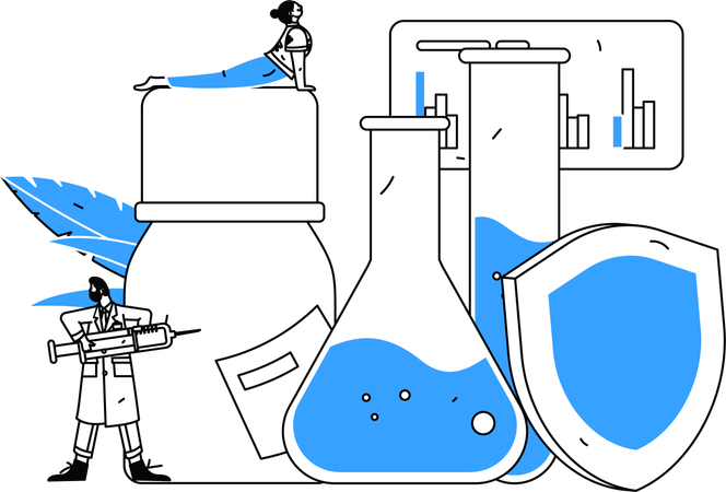 Medical researcher works on medicines development  Illustration