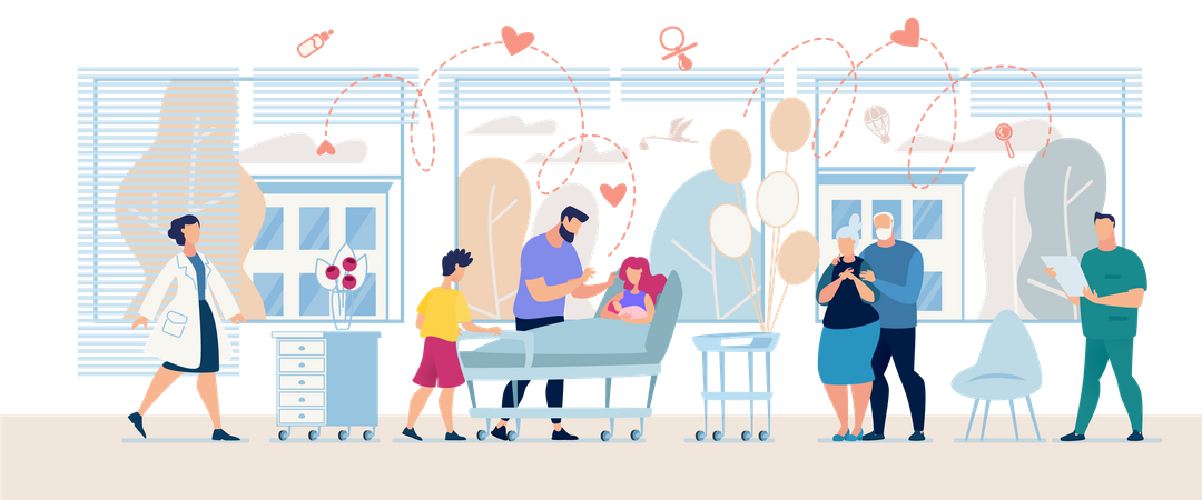 Medical Service with Doctors and Patient in Clinic Banner Template  イラスト