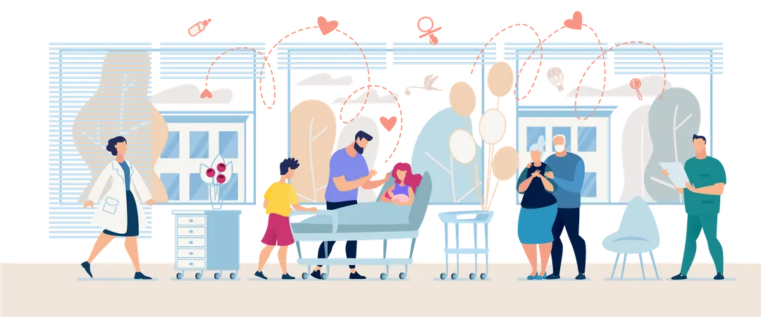 Medical Service with Doctors and Patient in Clinic Banner Template  イラスト