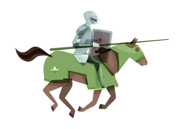 Medieval knight horseman attacking enemies  일러스트레이션