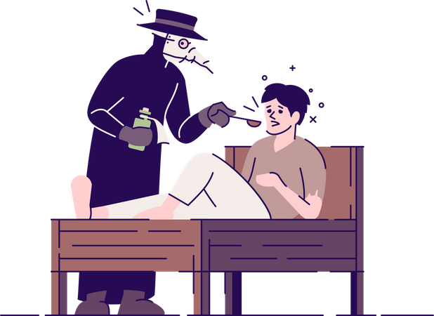 Medieval plague doctor and patient  イラスト