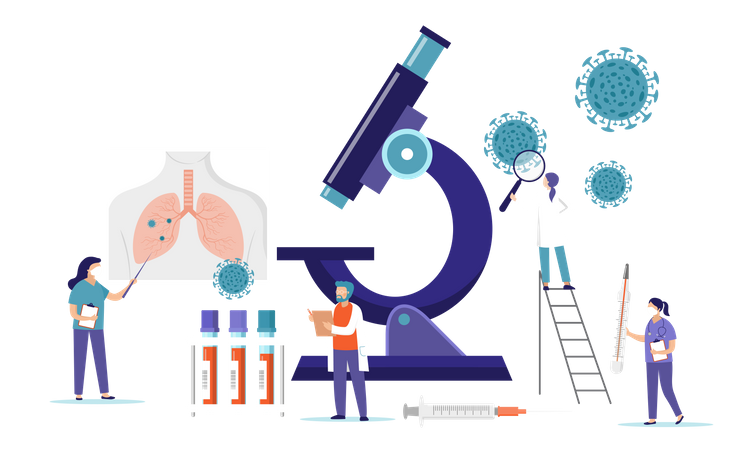 Medizinisches Forschungsteam erforscht Infektion mit dem Coronavirus  Illustration