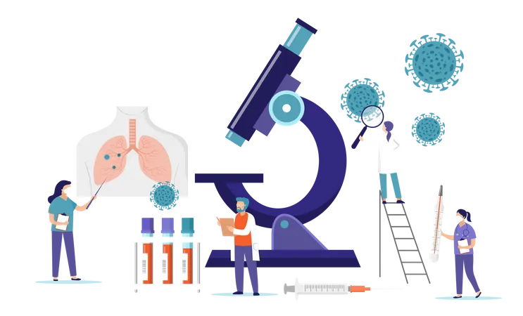 Medizinisches Forschungsteam erforscht Infektion mit dem Coronavirus  Illustration