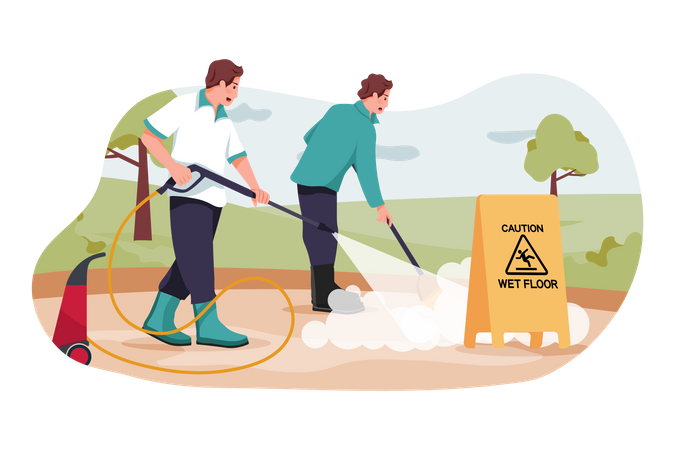 Men cleaning floor  Illustration