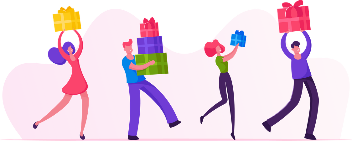 Men Women Buying Presents for Family and Friends  Illustration