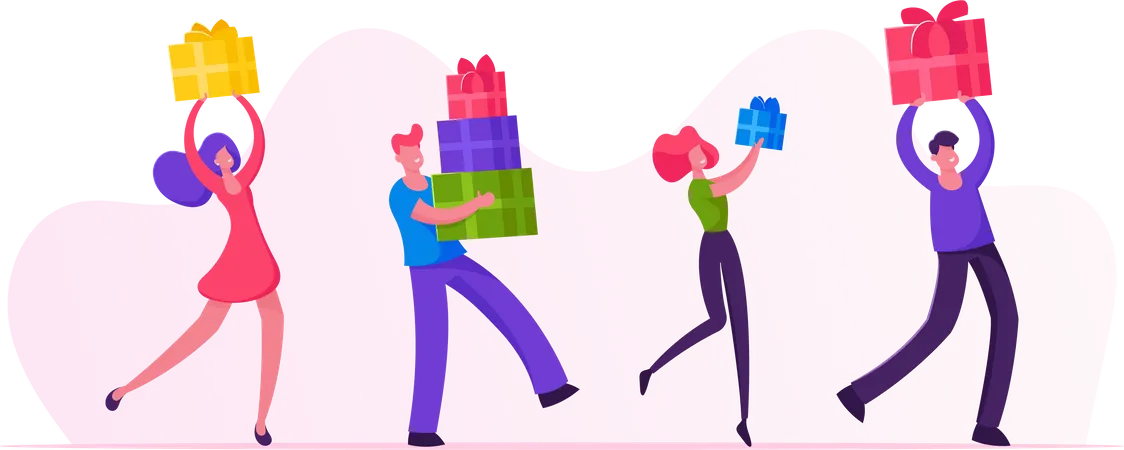 Men Women Buying Presents for Family and Friends  Illustration