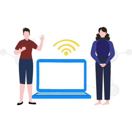 Menino e menina usando Wi-Fi  Ilustração