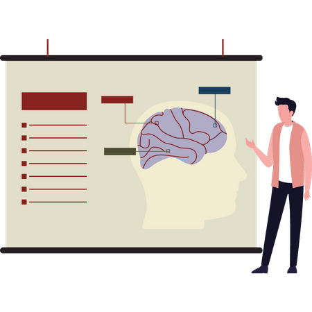 Menino explicando as funções da mente  Ilustração