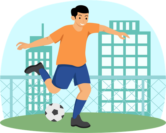 Menino jogando futebol  Ilustração