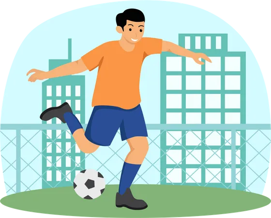 Menino jogando futebol  Ilustração