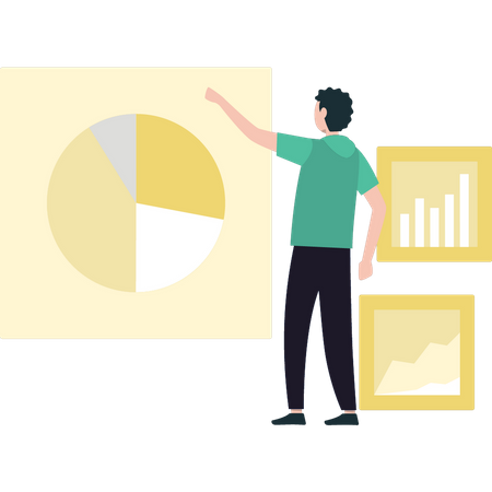 Menino olhando para gráfico gráfico  Ilustração