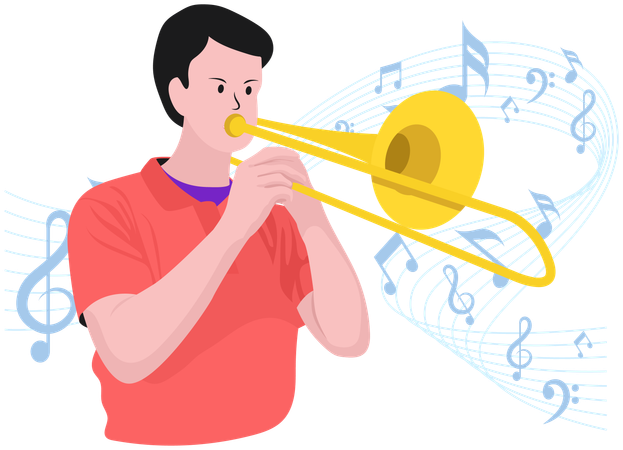 Menino tocando trombone  Ilustração