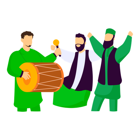 Meninos dançando na batida dhol celebrando Azaadi  Ilustração