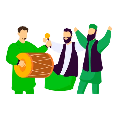 Meninos dançando na batida dhol celebrando Azaadi  Ilustração